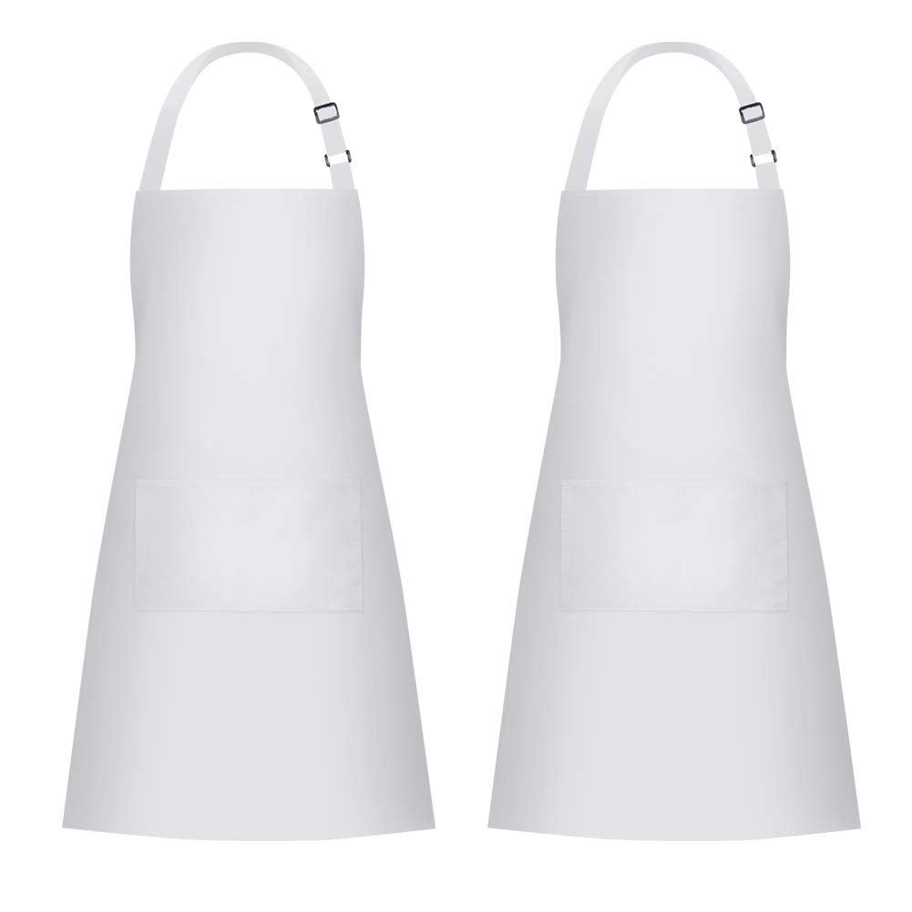 Jubatus 2 Pack Bib Aprons with 2 Pockets Cooking Chef Kitchen Apron for Women Men, White Jubatus