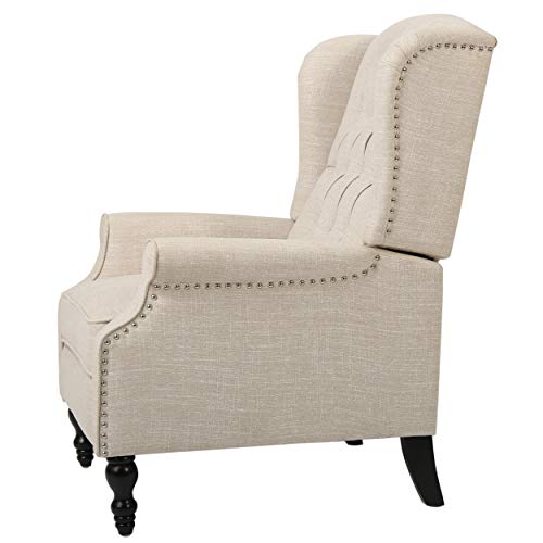 CHRISTOPHER KNIGHT HOME GDF Studio Elizabeth Tufted Fabric Recliner, Vintage Reclining Reading Armchair, Light Beige GDFStudio