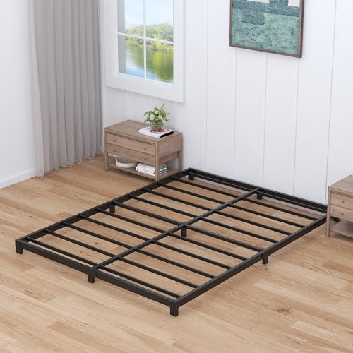 Nailsong 4 Inch Bed Frame Full Low Profile, Full Size Metal Bed Frame No Box Spring Needed, Heavy Duty Metal, Easy Assembly, Black Nailsong