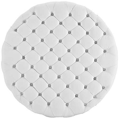 Modway Amour Faux Leather Button-Tufted Round Ottoman in White Modway