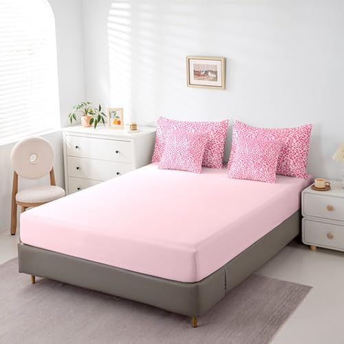Feelyou Cute Leopard Bedding Set for All Season Cheetah 7 Pieces Comforter Sets Full Size Teens Room Decor Pink Animal Print Bed in a Bag with Comforter, Sheets, Pillowcases & Cushion Cover Feelyou
