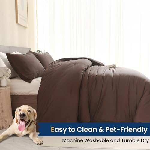 Paxrac Earthy Brown Comforter Twin/Twin XL Size, Neutral 2 Pieces Comforter Set, Lightweight Solid Bedding Set, All Seasons Soft Fluffy King Comforter Set (68x90In Comforter & 1 Pillowcase) Paxrac