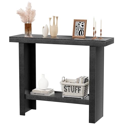 LIFECHOVY Modern Console Tables with Storage, Narrow Entryway Table for Hallway, Behind The Couch Sofa, Entrance Table with Shelves for Living Room, Foyer, Black LIFECHOVY