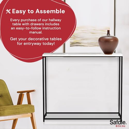 BOWERY HILL Contemporary Marble Console Table, 31" L x 13" W x 28" H, Engineered Wood Top, Black Metal Legs, Modern Style Entryway, Hallway or Living Room Accent Furniture BOWERY HILL