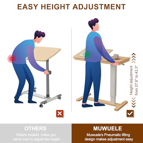 Muwuele Solid Wood Overbed Bedside Table with Wheels, Adjustable Medical Tilt Top Hospital Bed Table Over The Bed, Rolling Laptop Desk, Mobile Standing Desk for Hospital and Home Use (Natural) Muwuele