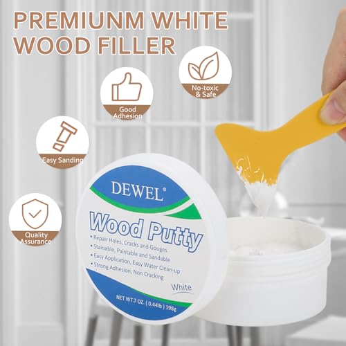 DEWEL Wood Putty, White Wood Filler, New Upgrade Wood Putty Filler Paintable, Stainable, Sandable, Wood Furniture Repair Kit Quickly Restore Wood DEWEL