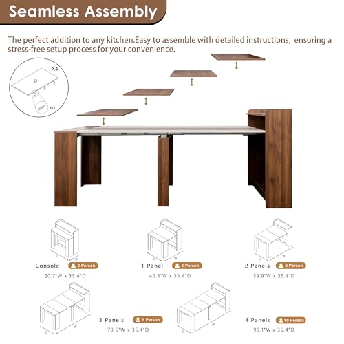 DMAITH 20"-99" Extendable Dining Table with Storage for 2-10 People, Modern Modular Extension Table, Space-Saving Extra Long Folding Dining Table, Multifunctional Conference Meeting Table, Walnut DMAITH
