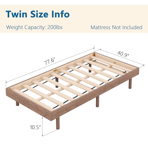 Dolonm Twin Size Floating Bed Frame, Modern Low Profile Platform Bed Frame, Floating Design Bed Slats Support, Noise Free, No Box Spring Needed, Easy Assembly, Walnut Dolonm