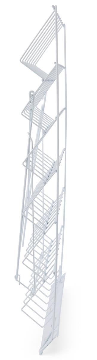 Displays2go Wire Magazine Rack with 6 Open Tiers, Holds Both Magazines and Brochures, Includes Sign Channel at the Front - White Wire Displays2go