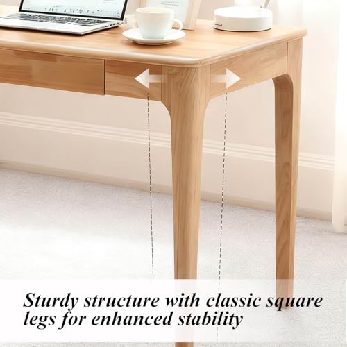 Sindasco Solid Wood Desk,47" Oak Wooden Desk with Drawers,Mid Century Modern Small Computer Desk with Drawers for Small Spaces Home Office Solid Wood Writing Desk (Wood Color-2, 47") Sindasco