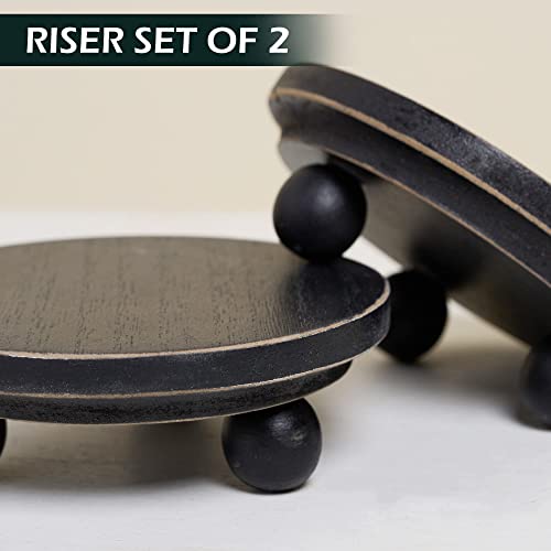 Defined Deco Mini risers for display,Wood Risers for Decor,Small 5”Round Wooden Riser, Farmhouse Wood Riser, Rustic Pedestal Display Stand,Display Risers for Tiered Tray Decor(Set of 2,Black) DD DEFINED DECO