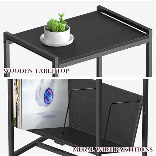 FANSXIVITA Record Player Table with Vinyl Storage,Black Small End Table Turntable Stand with Record Storage,Vinyl Record Player Stand,2 Tier Bed Side Table Modern Nightstand for Living Room Bedroom FANSXIVITA