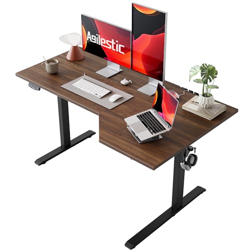 Agilestic Electric Standing Desk, L-Shaped 55 Inches Height Adjustable Desk, Sit and Stand up Desk for Work Office Home, Ergonomic Rising Computer Table for Home Office with Splice Board, Dark Walnut Agilestic
