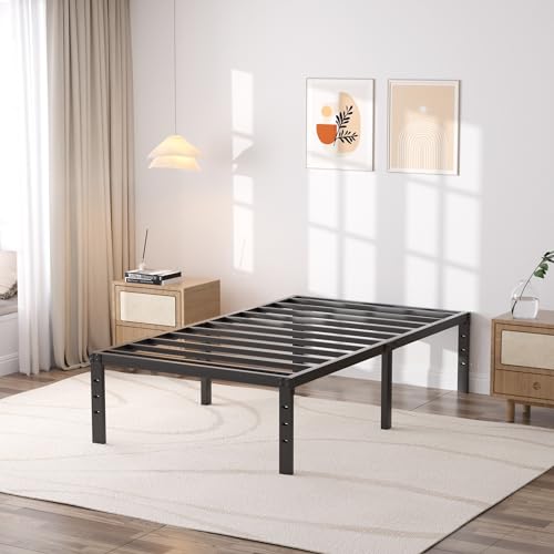 SHLAND Twin Bed Frames 16 Inch Metal Platform Bed Frame No Box Spring Needed, Twin Size Bed with Heavy Duty Strong Slat Support, Easy Assembly, No Noise, Black SHLAND