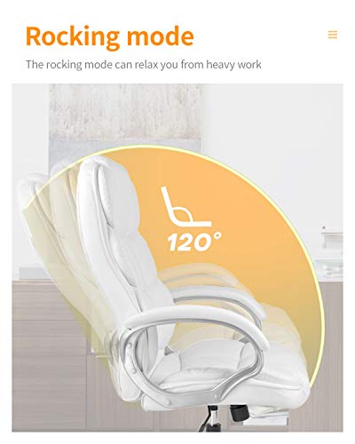 Office Chair Computer High Back Adjustable Ergonomic Desk Chair Executive PU Leather Swivel Task Chair with Armrests Lumbar Support (White) FDW