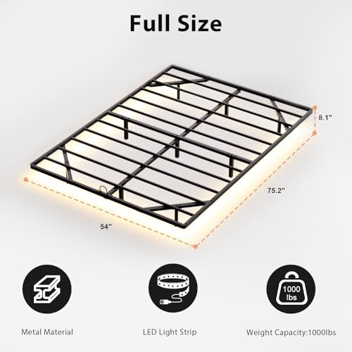 YIADDTION Full Size Floating Bed Frame with Smart LED Lights - Full Bed Frame Modern Metal Platform Bed, Easy Assembly No Box Spring Needed and Noise Free YIADDTION
