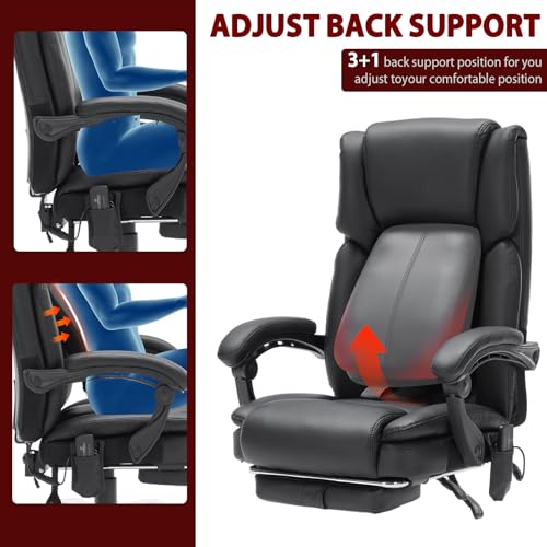 SleekJtre Massage Office Chair with Heat,Executive Desk Chairs with Foot Rest, Reclining Chair Big and Tall for Heavy People,4 Points Vibration 500lbs,Adjustable Lumar Support Black SleekJtre