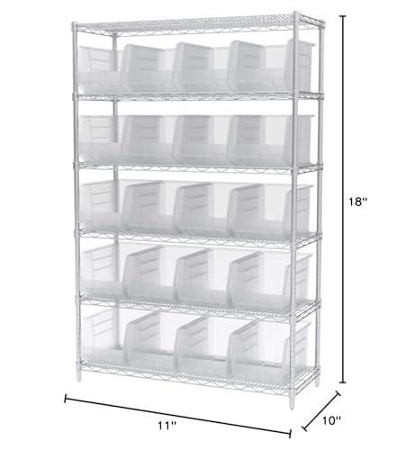 Akro-Mils 30260 AkroBins Plastic Storage Bins, Space-Saving Stackable Bins for Garage, Pantry, Craft Organization, 18" x 11" x 10", Clear, 6-Pack Akro-Mils