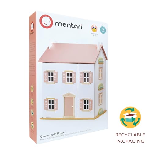 Mentari Clover Large Wooden Dollhouse - A Magical Playtime Palace with Swing-Open Panels - Elevating Playtime with Engaging Design, Interactive Features, and Limitless Pretend Play - Age 3Y and Up Mentari