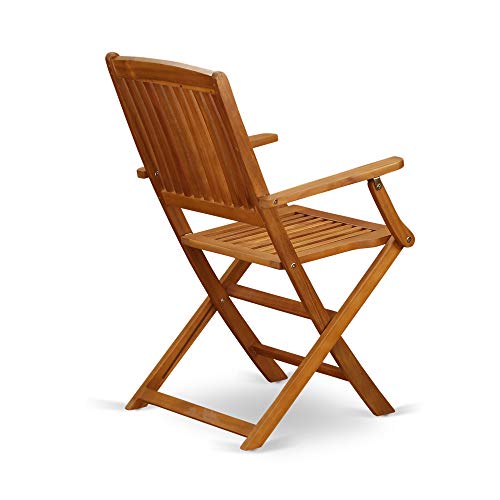 East West Furniture MNCM3CANA 3 Piece Folding Patio Bistro Sets Outdoor Set Contains a Round Acacia Wood Coffee Table and 2 Folding Arm Chairs, 30x30 Inch, Natural Oil East West Furniture