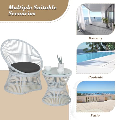 Athena Collection Outdoor Patio Furniture Set Wicker Bistro Set, 3 Piece Conversation Set All-Weather PE Rattan Chairs with Seat Cushions & Glass Table for Porch, Backyard, Black Athena Collection