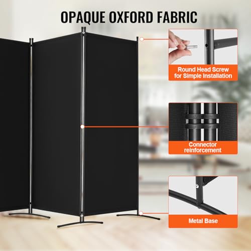 VEVOR Room Divider, 4 Panel Room Divider, Folding Privacy Screen and Portable Partition Divider for Room Separation, Freestanding Room Partitions for Office, Bedroom, Study, Black VEVOR