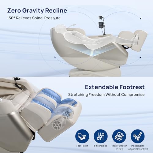 Lifevibe VAT Massage Chair Full Body VibroAcoustic Sonic Wave, SL-Track Zero Gravity Recliner with 25 Auto Modes, Smart Body Scan, Extendable Footrest, Reading Lamp, White Lifevibe