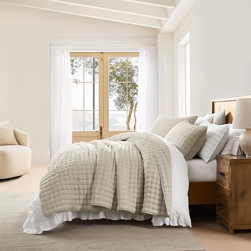 WDCOZY Beige Twin Quit Size Bedding Sets with Pillow Sham, Neutral Lightweight Soft Bedspread Coverlet, Quilted Blanket Thin Comforter Bed Cover for All Season, 2 Pieces, 68x90 inches WDCOZY