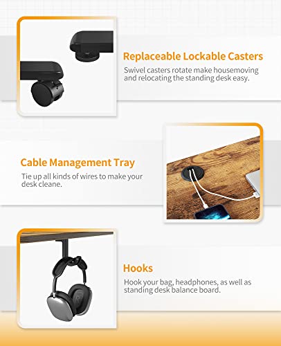 CubiCubi Electric Standing Desk, 63 x 24 Inches Height Adjustable Sit Stand Desk, Ergonomic Home Office Computer Workstation, RusticBrown CubiCubi