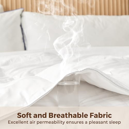 puredown® Goose Feather Down Comforter King Size - All Season Duvet Insert Ultra Fluffy Soft 100% Cotton Shell Cover, Luxurious Hotel Collection Comforters 500 Thread with Ties(Stripe White, 106x90'') puredown
