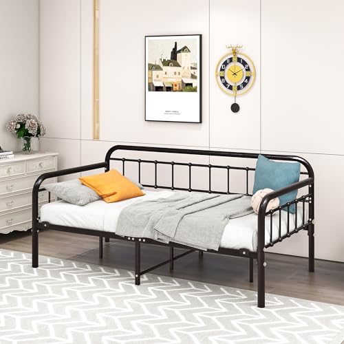 HOMERECOMMEND Metal Daybed Frame Twin Metal Slats Platform Base Box Spring Replacement Bed Sofa for Living Room Guest Room (Twin, Dark Copper) HOMERECOMMEND