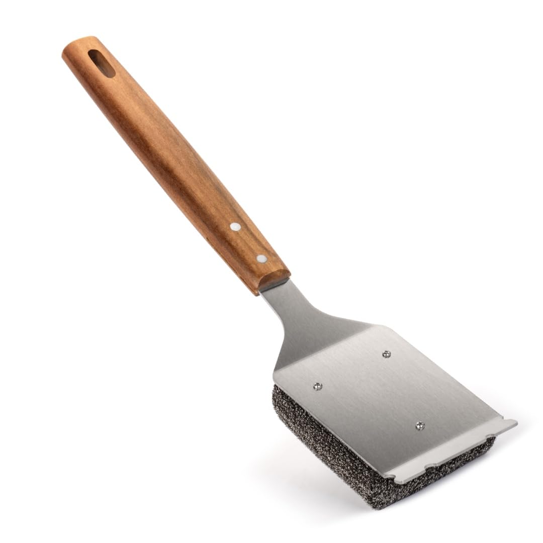 BBQ-AID Bristle Free Grill Brush and Scraper for Barbecue – Grill Brush for Outdoor Grill with Extended, Large Wooden Handle and Replaceable Head –No Scratch- BBQ Grill Cleaning Accessories. BBQ-Aid