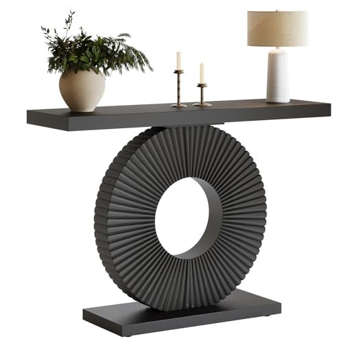 Tribesigns Modern Entryway Console Table, 39 inch Wooden Narrow Sofa Table Behind Couch with Geometric Base, Contemporary Accent Table for Living Room, Entrance, Hallway, Black Tribesigns