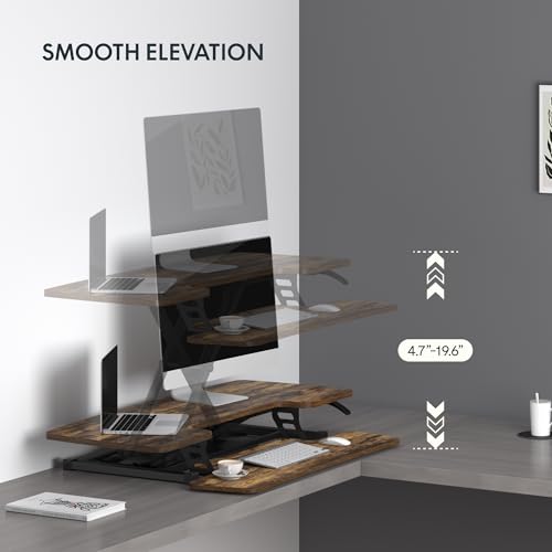 FLXISPOT 40in Standing Desk Converter, Height Adjustable Riser, Manual Lift with Gas Spring Monitor and Laptop Workstation, Rustic Color FLEXISPOT