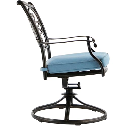 Hanover Traditions 5-Piece Rust Resistant Aluminum Patio Dining Set with Blue Cushions, Swivel Rockers and Aluminum Round Dining Table, Outdoor Dining Set for 4 Hanover