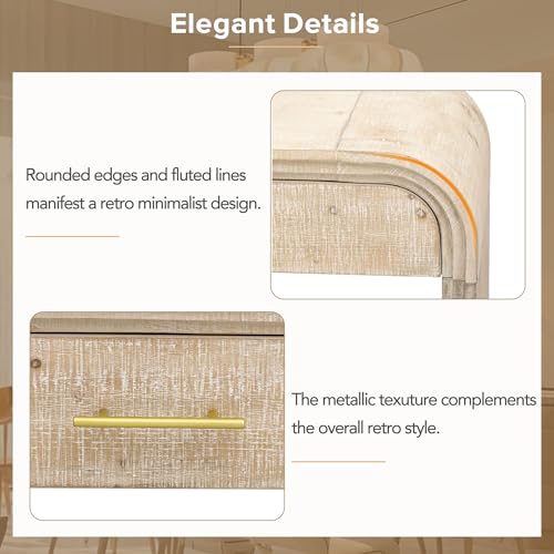 VilroCaz Unique Retro Curved Console Table with 2 Top Drawers, Versatile 59'' Long Accent Entryway Table Sofa Table for Entrance, Dinning Room, Living Room (Natural-C5) VilroCaz
