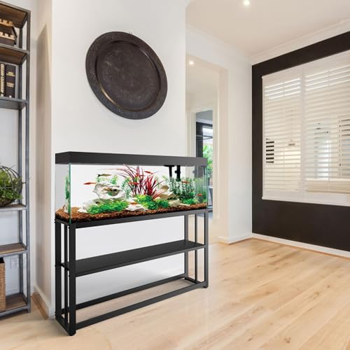 Fizgot Black Fish Tank Stand Metal Aquarium Stand 55-75 Gallon Aquarium Turtle Tank 48.4" x 14.8" x 29.1" Breeder Reptile Tank Stand Fizgot