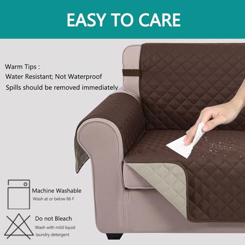 U-NICE HOME Reversible Sofa Cover Washable Couch Cover for Dogs Friendly with Elastic Straps Water Repellent Furniture Protector for 3 Cushion Couch (Sofa, Coffee/Beige) U-NICE HOME