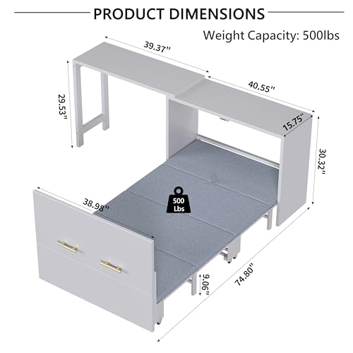 Bellemave Twin Size Murphy Bed, Cabinet Bed with Desk, Farmhouse Murphy Cabinet with Desk, Noisy Free, for Guest Bedroom, Living Room, Office, Gray Bellemave