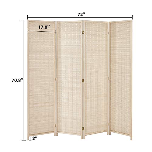 Esright 4 Panel Bamboo Room Divider, 6 Ft Tall Folding Privacy Screen Room Divider, Freestanding Partition Wall Dividers for Office,Bedroom, Beige Esright