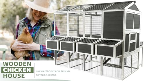 YOPTO 3-Tier Large Wooden Chicken Coop for 8-10 Chickens,Outdoor Walk-in Chicken Coop House with Run&Nesting Boxes,Hen House Poultry Pet Habitat Hutch Cage W/Pull Out Trays&Wire Fencing(95"×80"×83") YOPTO