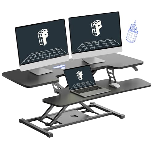 FLEXISPOT 40" Wide Standing Desk Converter Sit to Stand up Riser Height Adjustable Computer Workstation with Spacious 2-Tier Desktop, Black FLEXISPOT