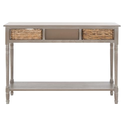 SAFAVIEH Home Collection – Christa White Wash Console Table with Rattan Drawers & Shelf, Coastal Cottage Storage Console, Vintage Design (AMH5737E) SAFAVIEH