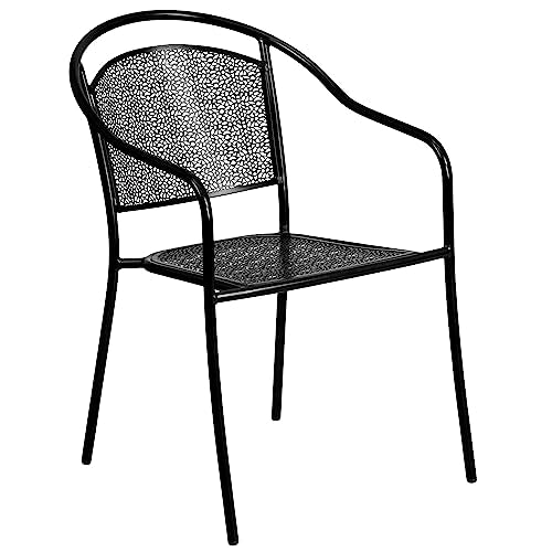 Flash Furniture Oia 5-Piece Commercial Grade Steel Patio Table and Chairs Set, Outdoor Dining Set with Square Table and 4 Round Back Chairs, Black Flash Furniture