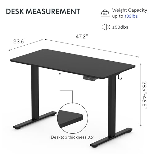FLEXISPOT EN2 Standing Desk Height Adjustable Desk 48x24'' Whole-Piece Desktop Electric Sit Stand Up Desk with Desk Clamp Power Strip, Cable Management (Black Frame + 48" Black Table Top) FLEXISPOT