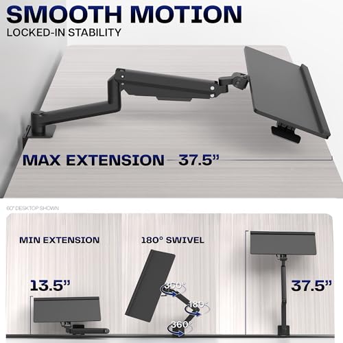 VIVO Sit-Stand 24 Inch Pneumatic Spring Keyboard and Mouse Tray Clamp-on Desk Mount, Counterbalance Height Adjustable Typing Platform, Ergonomic Tilt, Black, MOUNT-KB35CP VIVO