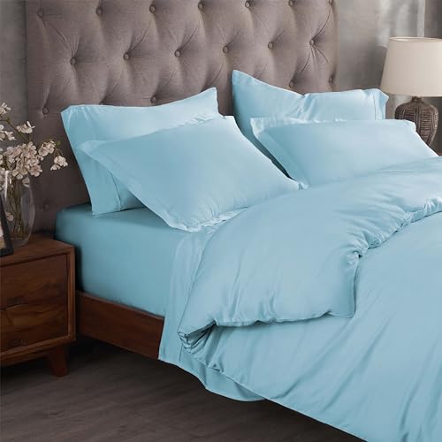 Superior Combed Cotton, 300 Thread Count 3 Piece Duvet Cover Set with 2 Pillow Shams, Single Ply Cotton, Soft and Luxurious Bedding Sets - Full/Queen Duvet Cover, Light Blue Superior
