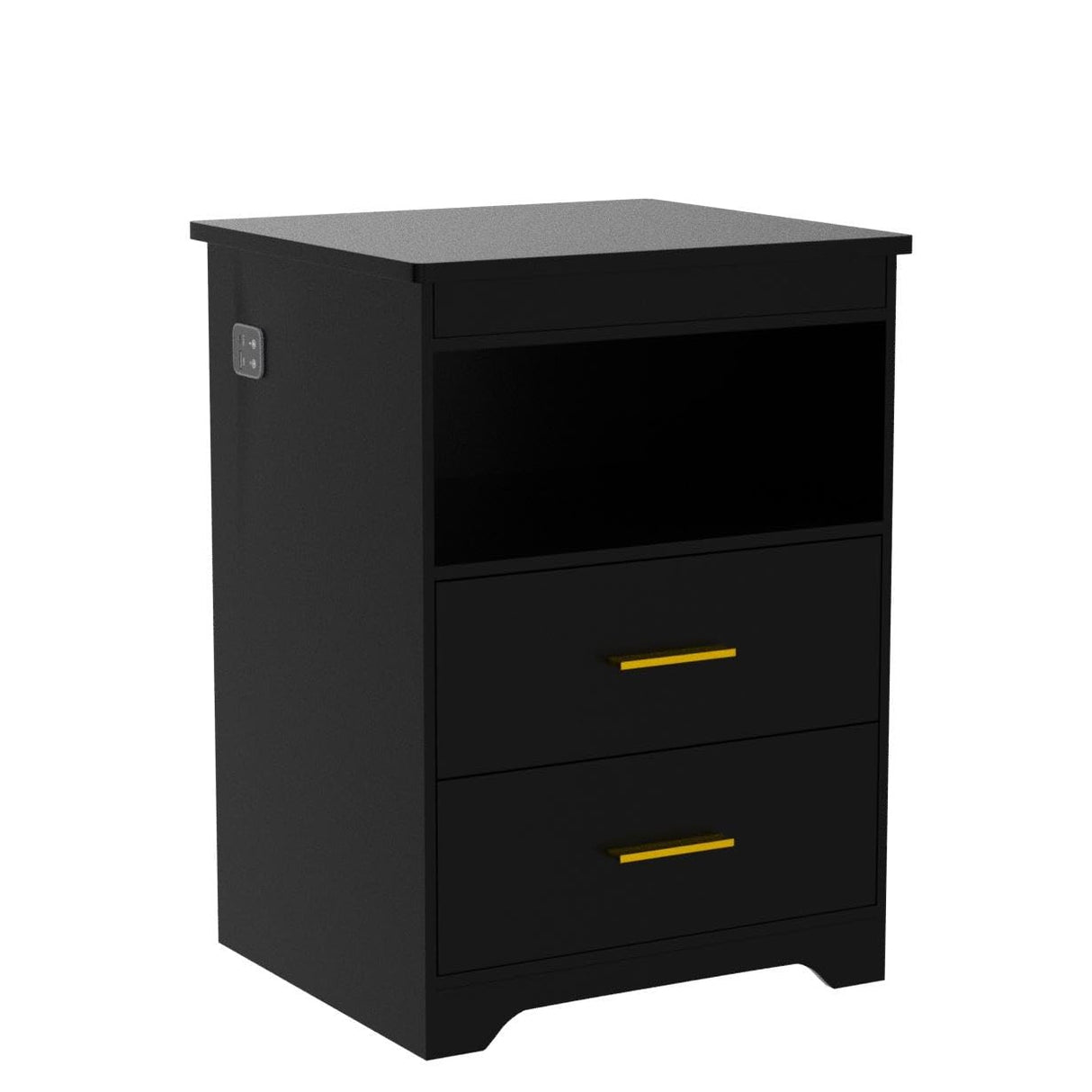 Gurexl LED Nightstand with Gun Drawer, Modern Beside Table with Charging Station, Auto Sensor 3 Color Dimmable Night Stand with Open Compartment for Bedroom Gurexl