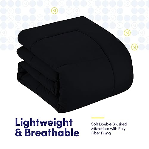 Sweet Home Collection 5 Piece Comforter Set Bag Solid Color All Season Soft Down Alternative Blanket & Luxurious Microfiber Bed Sheets, Black, Twin Sweet Home Collection