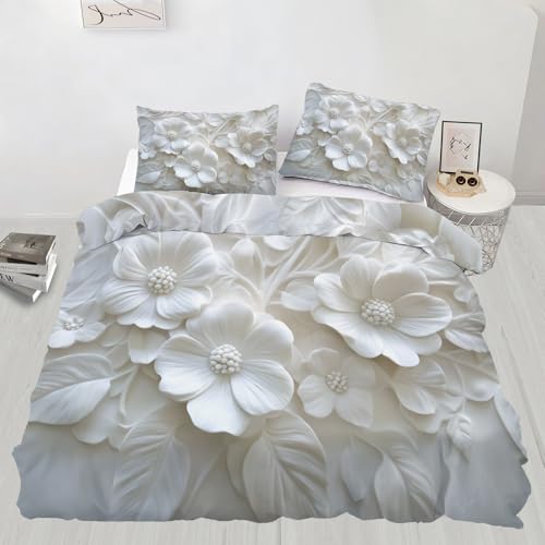 YFIOYI Flowers Comforter Set, Minimalist Bedding Set, Gentle Decorative 3 Piece Bedding Set with 2 Pillow Shams, with Zipper(Long Single) YFIOYI